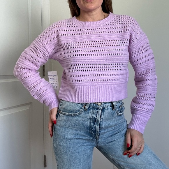 Open Stitch Cropped Crew Neck Pullover Sweater - Picture 2 of 9